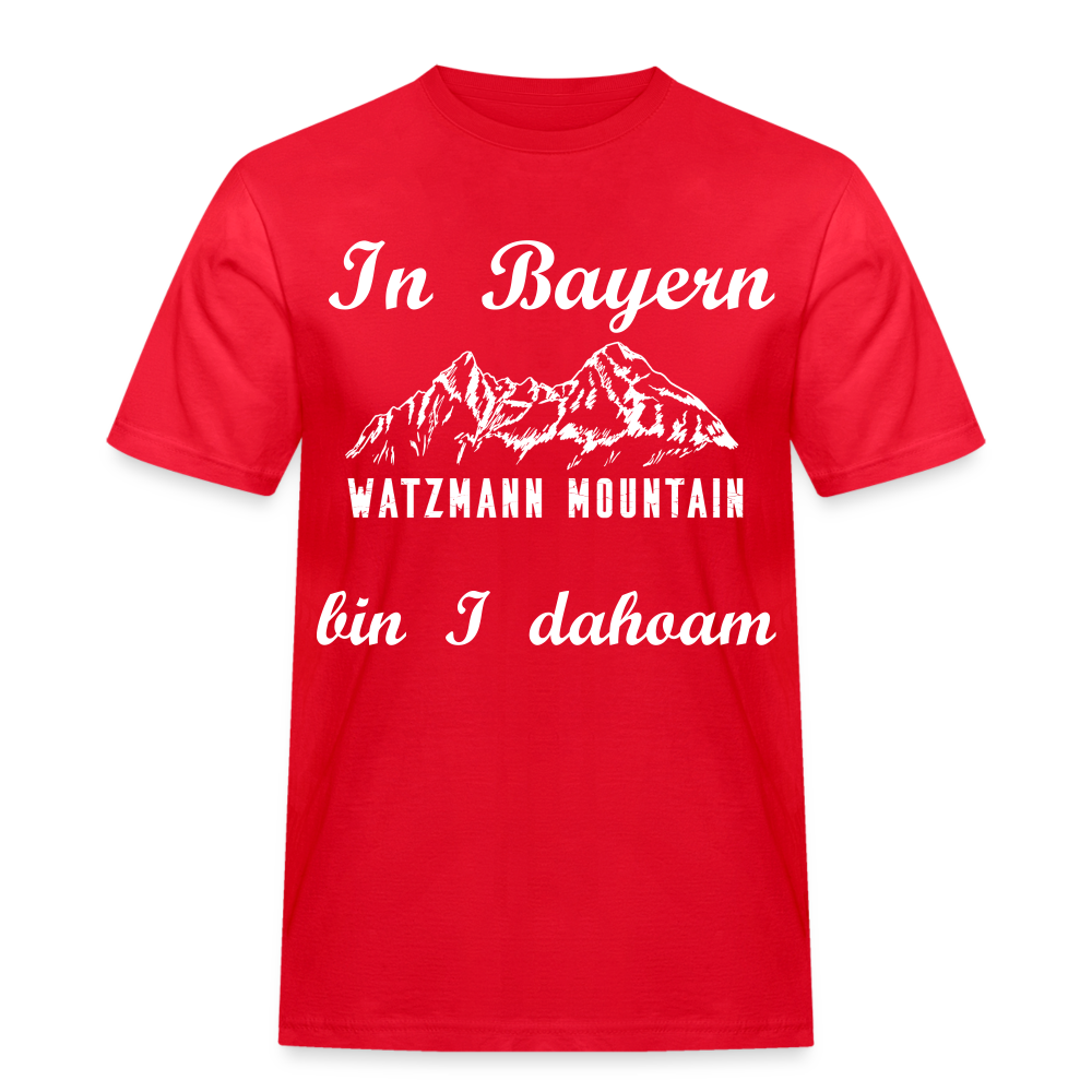 Herren - Männer Workwear T-Shirt bayrisch In Bayern bin I dahoam Watzmann Mountains - Rot