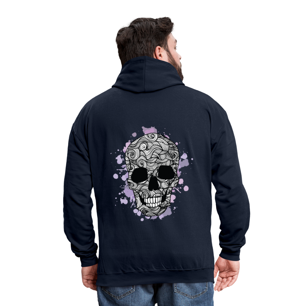 Rebellischer Herren Kontrast-Hoodie mit Totenkopf: Mach dich unverwechselbar - Navy/Grau meliert