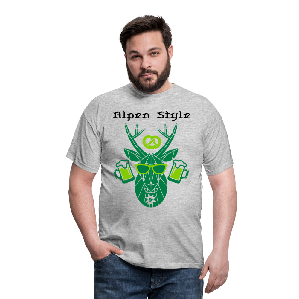 Herren - Männer T-Shirt bayrisch Alpen Style grün - Grau meliert