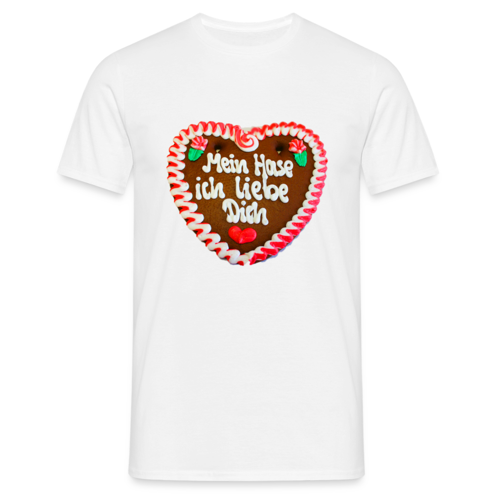 Herren - Männer T-Shirt Lebkuchenherz Mein Hase ich liebe Dich - Weiß