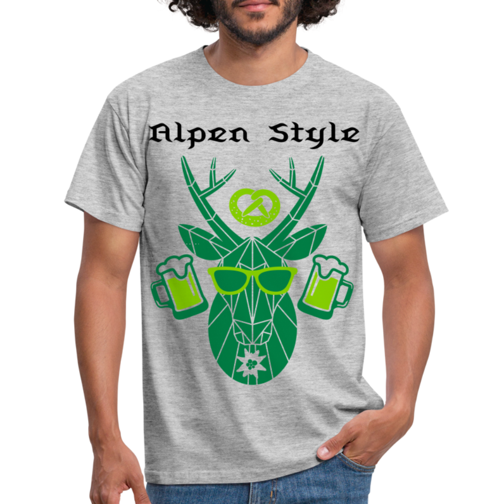 Herren - Männer T-Shirt bayrisch Alpen Style grün - Grau meliert