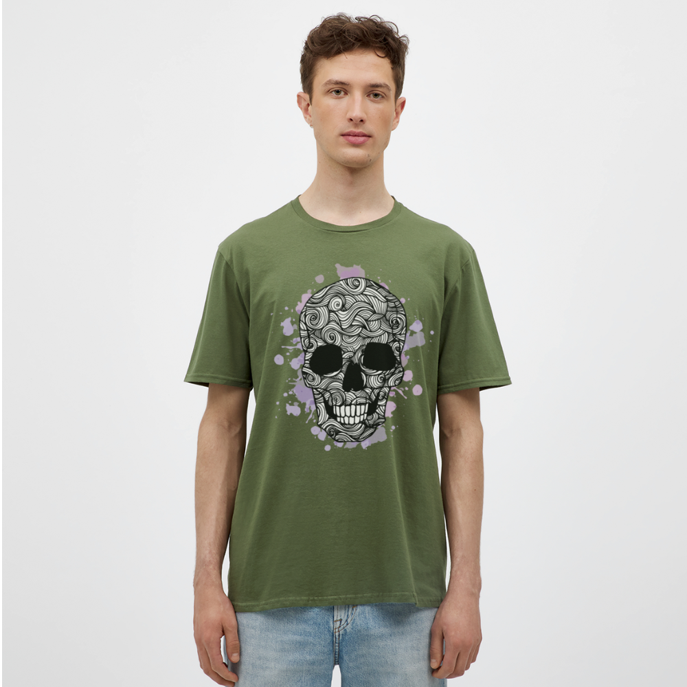 Dunkle Eleganz: Totenkopf- Herren T-Shirt für wahre Gothic-Fans - Militärgrün