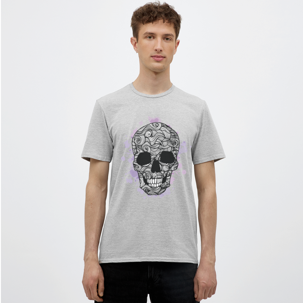 Dunkle Eleganz: Totenkopf- Herren T-Shirt für wahre Gothic-Fans - Grau meliert