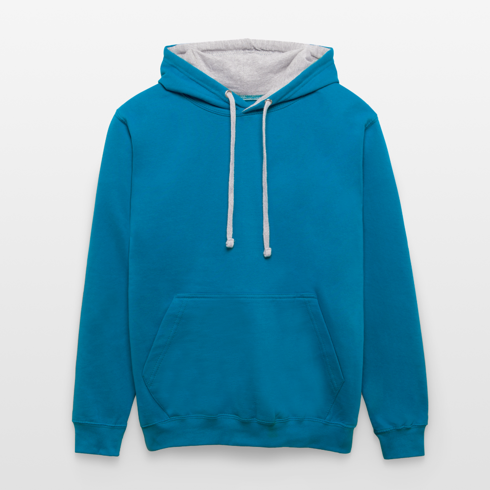 Rebellischer Herren Kontrast-Hoodie mit Totenkopf: Mach dich unverwechselbar - Pfauenblau/Grau meliert