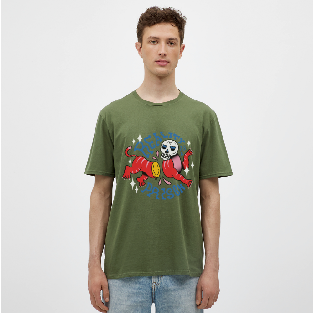 Verbinde dich mit der Wildnis: Unser Herren T-Shirt mit eindrucksvollem Tierschädel - Militärgrün