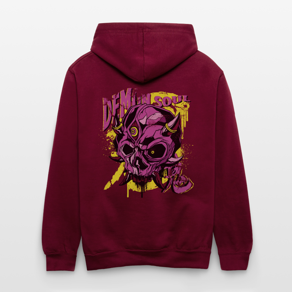 Gothic Herren Hoodie mit Dämonenschädel: Zeige deine dunkle Seite - Weinrot/Anthrazit