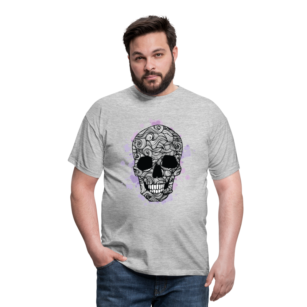 Dunkle Eleganz: Totenkopf- Herren T-Shirt für wahre Gothic-Fans - Grau meliert