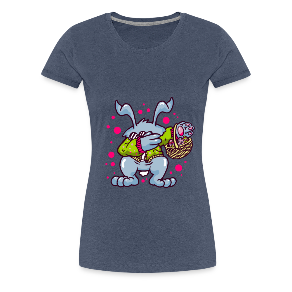 Hüpf in den Frühling: Unser süßes Damen Premium -T-Shirt mit Osterhasen-Motiv - Blau meliert