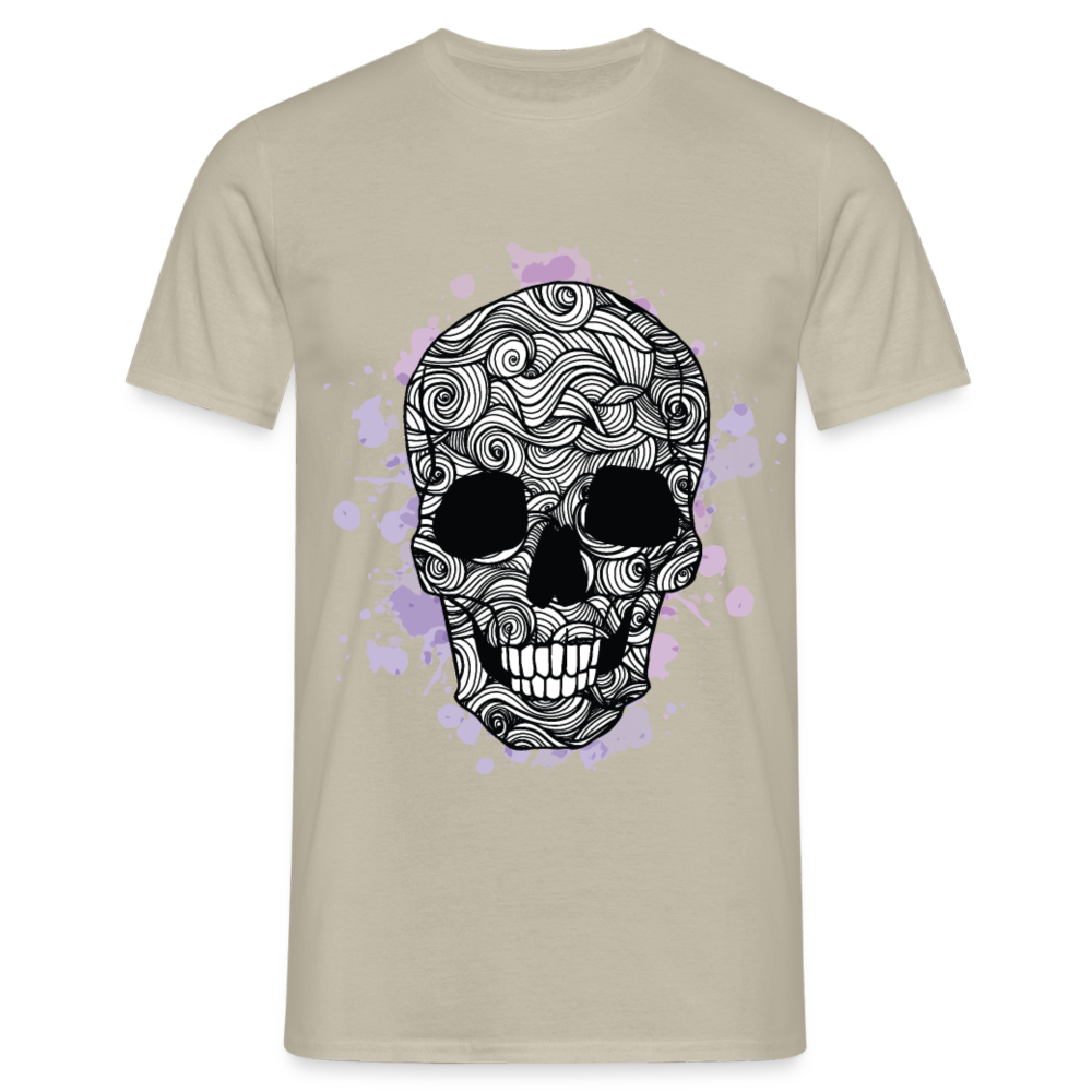 Dunkle Eleganz: Totenkopf-Herren T-Shirt für wahre Gothic-Fans - Sandbeige