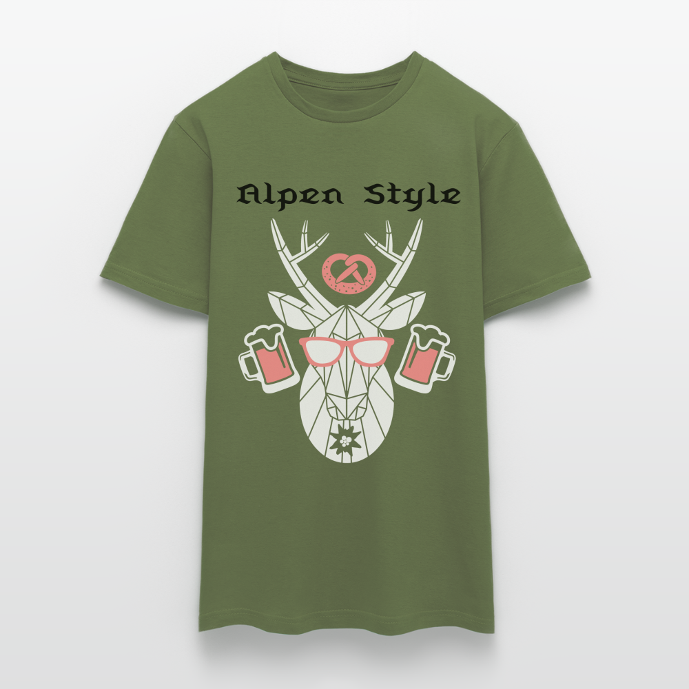 Herren - Männer T-Shirt bayrisch Alpen Style rot - Militärgrün