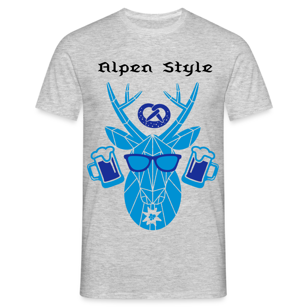 Herren - Männer T-Shirt bayrisch Alpen Style blau - Grau meliert