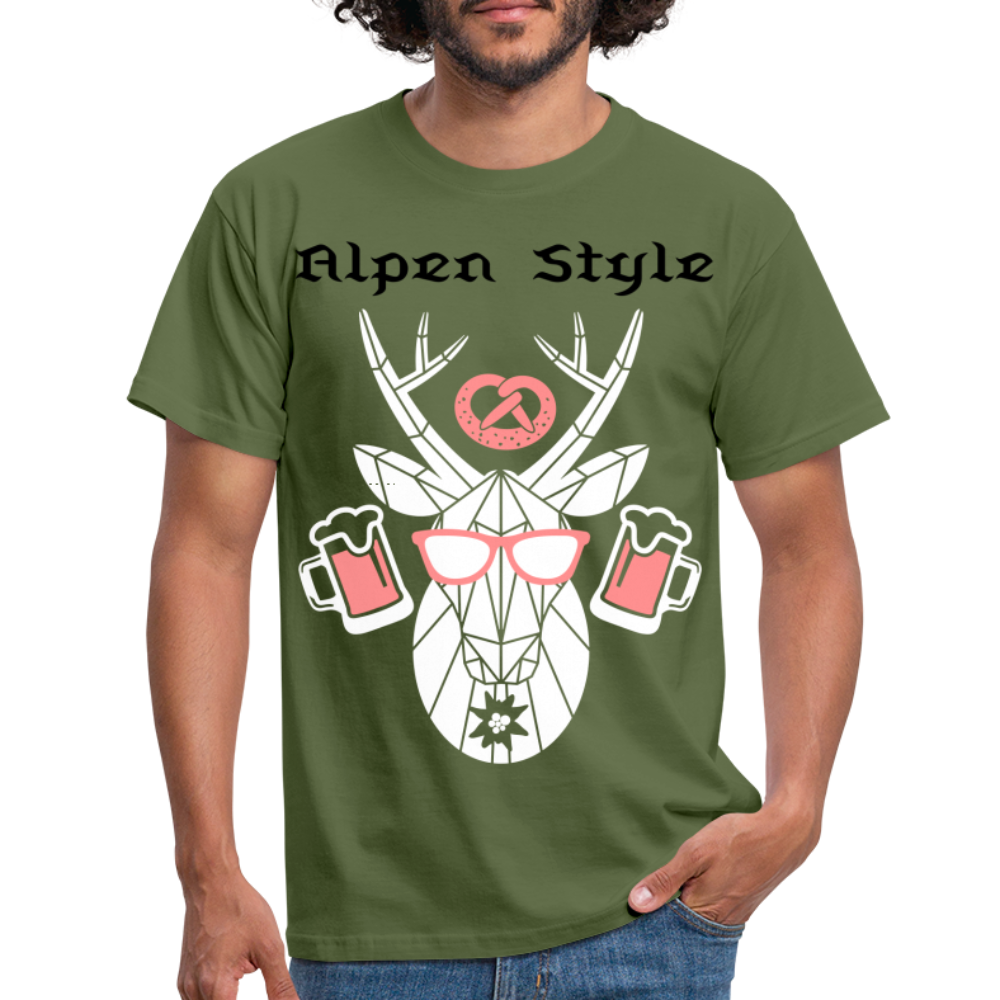 Herren - Männer T-Shirt bayrisch Alpen Style rot - Militärgrün