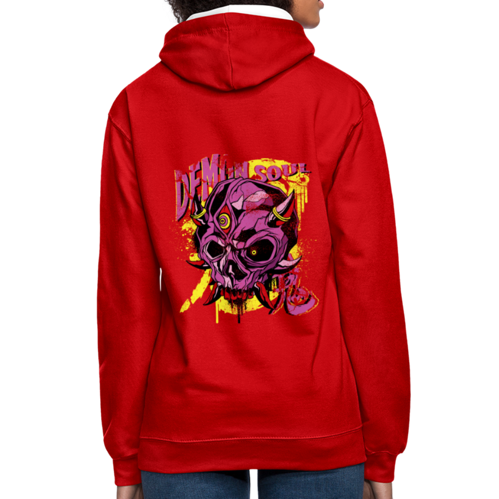 Gothic Herren Hoodie mit Dämonenschädel: Zeige deine dunkle Seite - Rot/Weiß