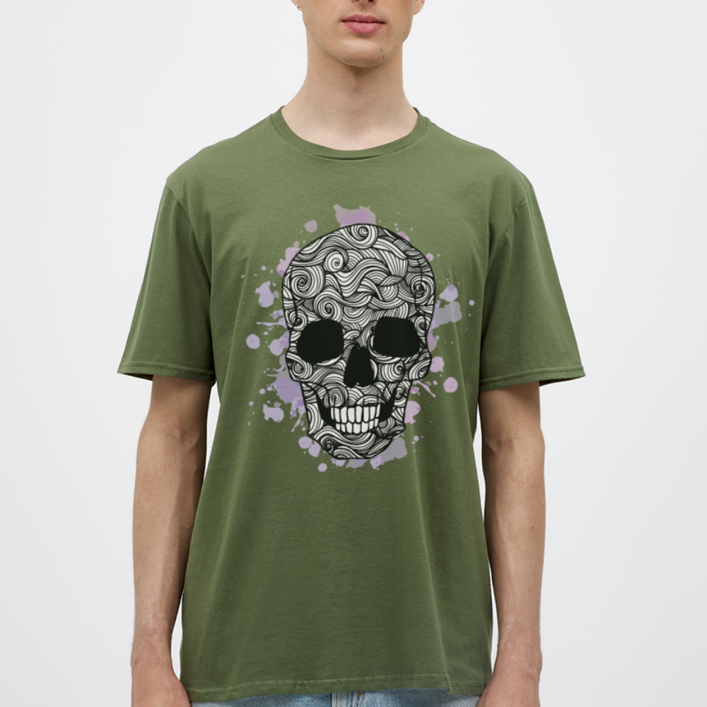 Dunkle Eleganz: Totenkopf- Herren T-Shirt für wahre Gothic-Fans - Militärgrün