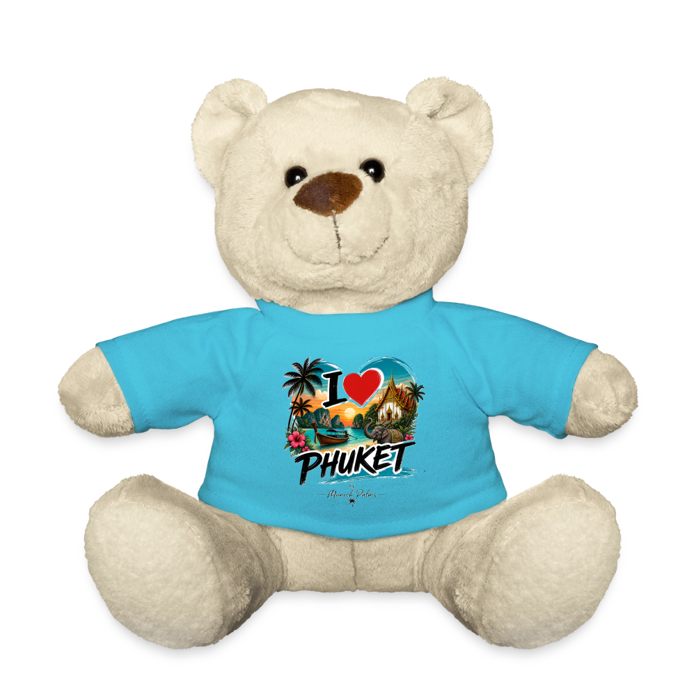 Weicher Teddy mit Phuket-München Palmen Design von Spreadconnect, detailreiche Kuschelfigur für Kinder und Sammler.