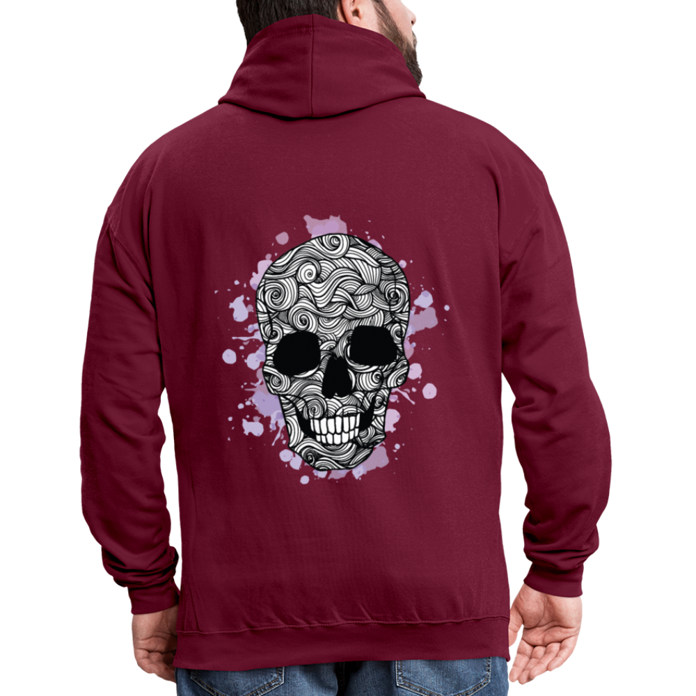 Rebellischer Herren Kontrast-Hoodie mit Totenkopf: Mach dich unverwechselbar - Weinrot/Anthrazit