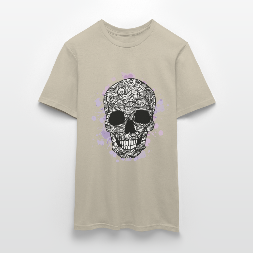 Dunkle Eleganz: Totenkopf-Herren T-Shirt für wahre Gothic-Fans - Sandbeige