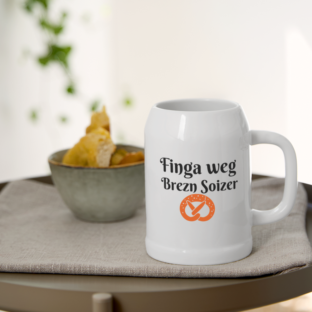 Bierkrug "Finga weg, Brezn Soizer": A echter bayerischer Klassiker! - Weiß