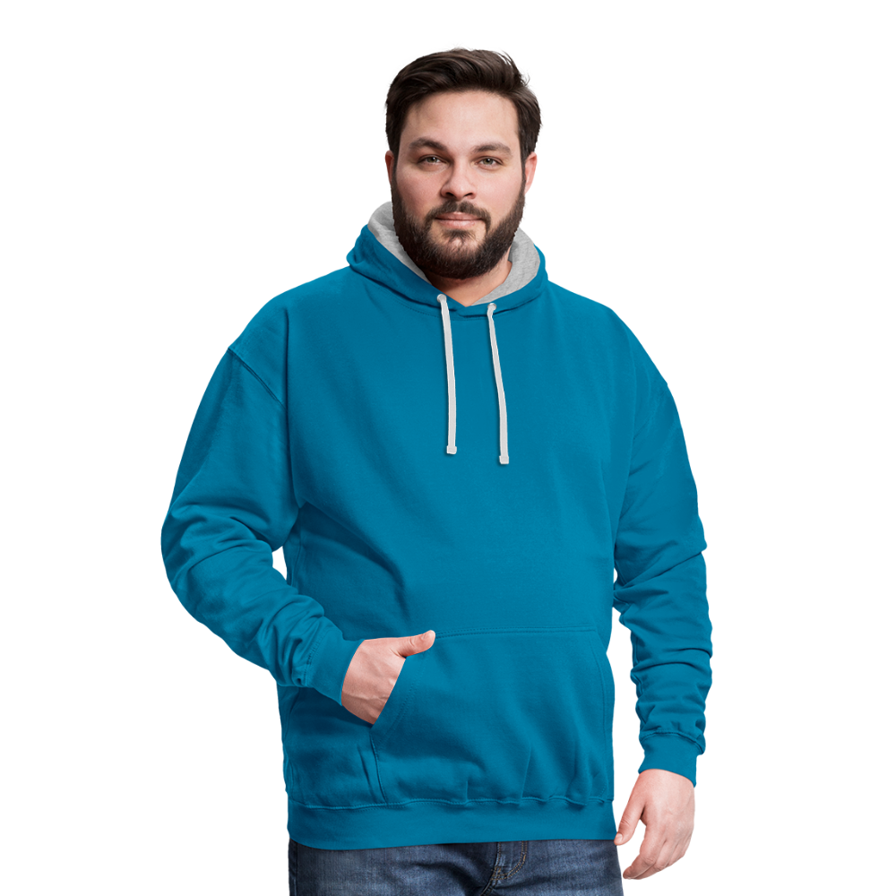 Rebellischer Herren Kontrast-Hoodie mit Totenkopf: Mach dich unverwechselbar - Pfauenblau/Grau meliert