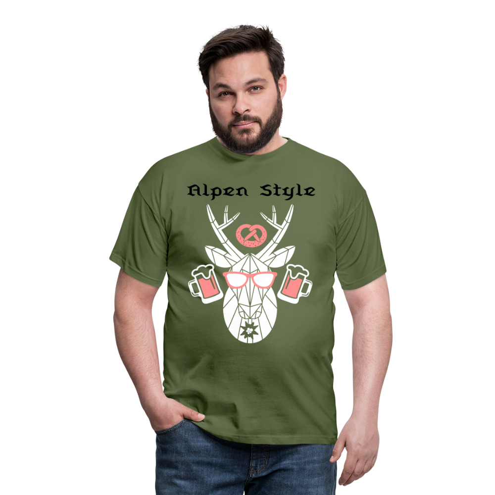 Herren - Männer T-Shirt bayrisch Alpen Style rot - Militärgrün