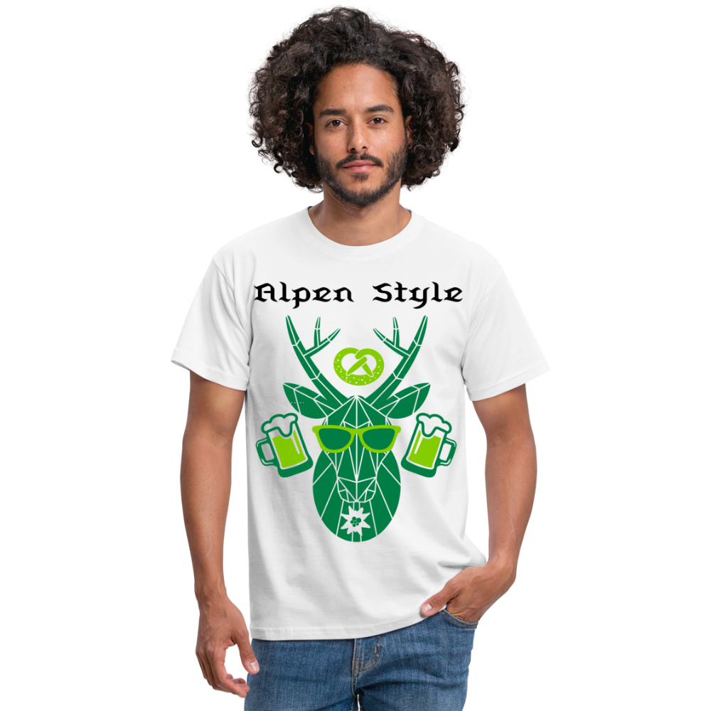 Herren - Männer T-Shirt bayrisch Alpen Style grün - Weiß