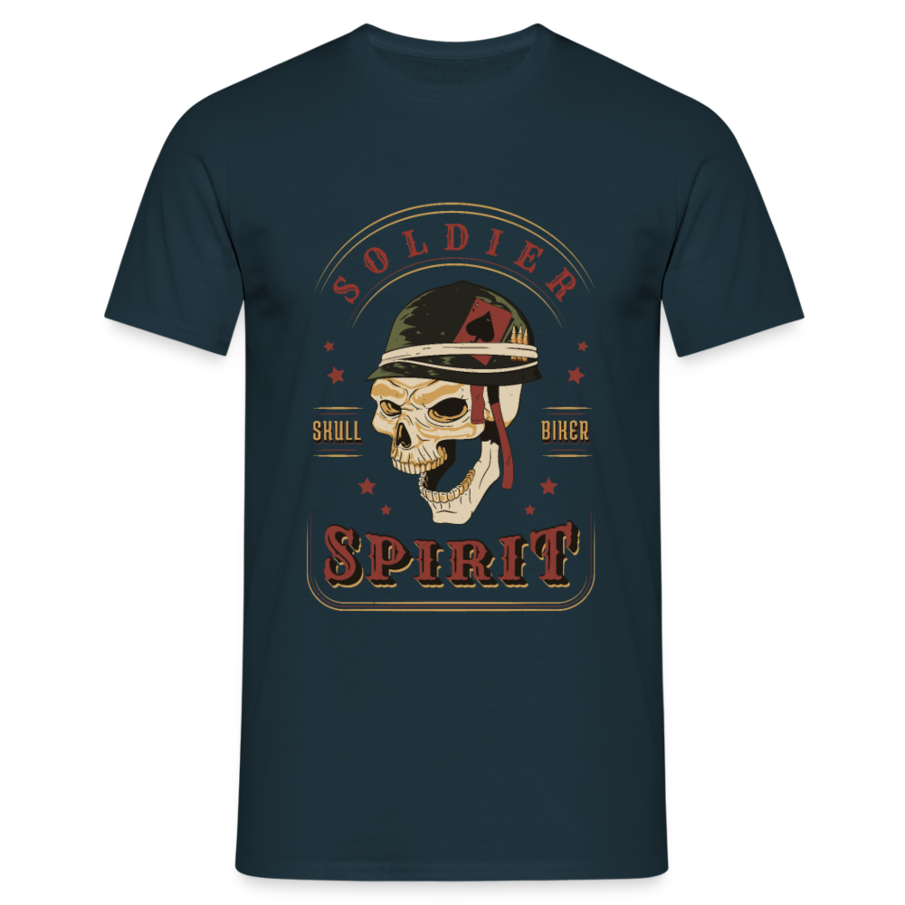 Unverwüstlich wie Stahl: Soldat-Totenkopf-Biker-Herren - T-Shirt für starke Männer - Navy