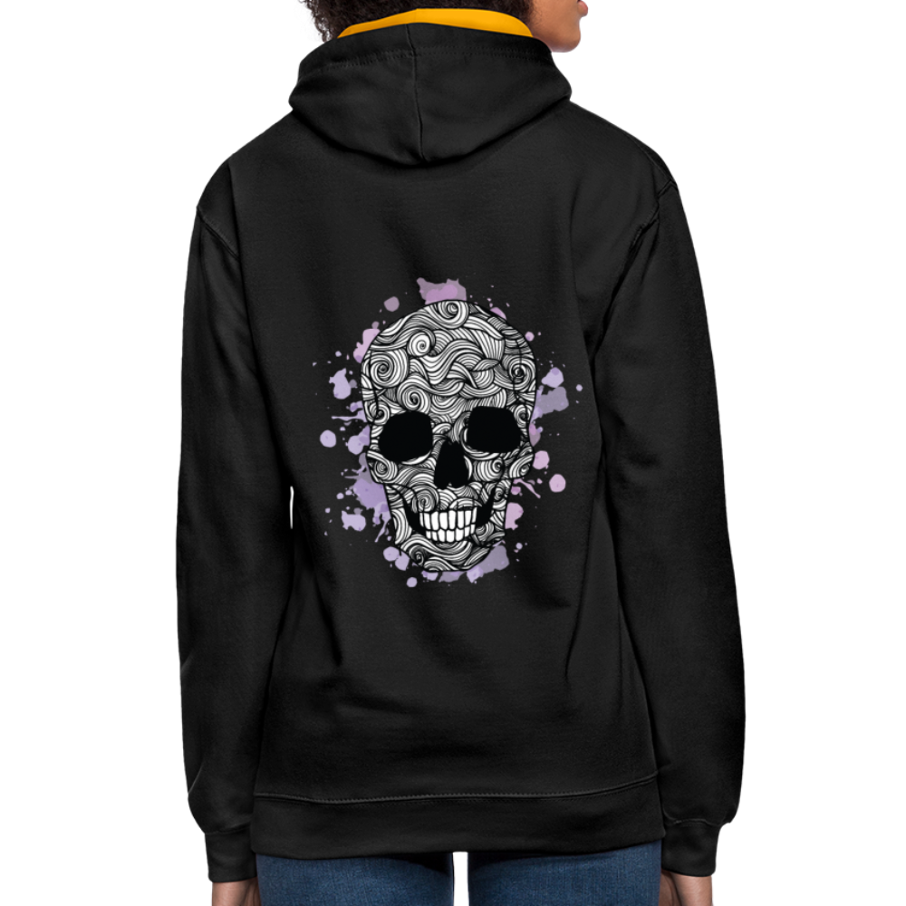 Rebellischer Herren Kontrast-Hoodie mit Totenkopf: Mach dich unverwechselbar - Schwarz/Gold