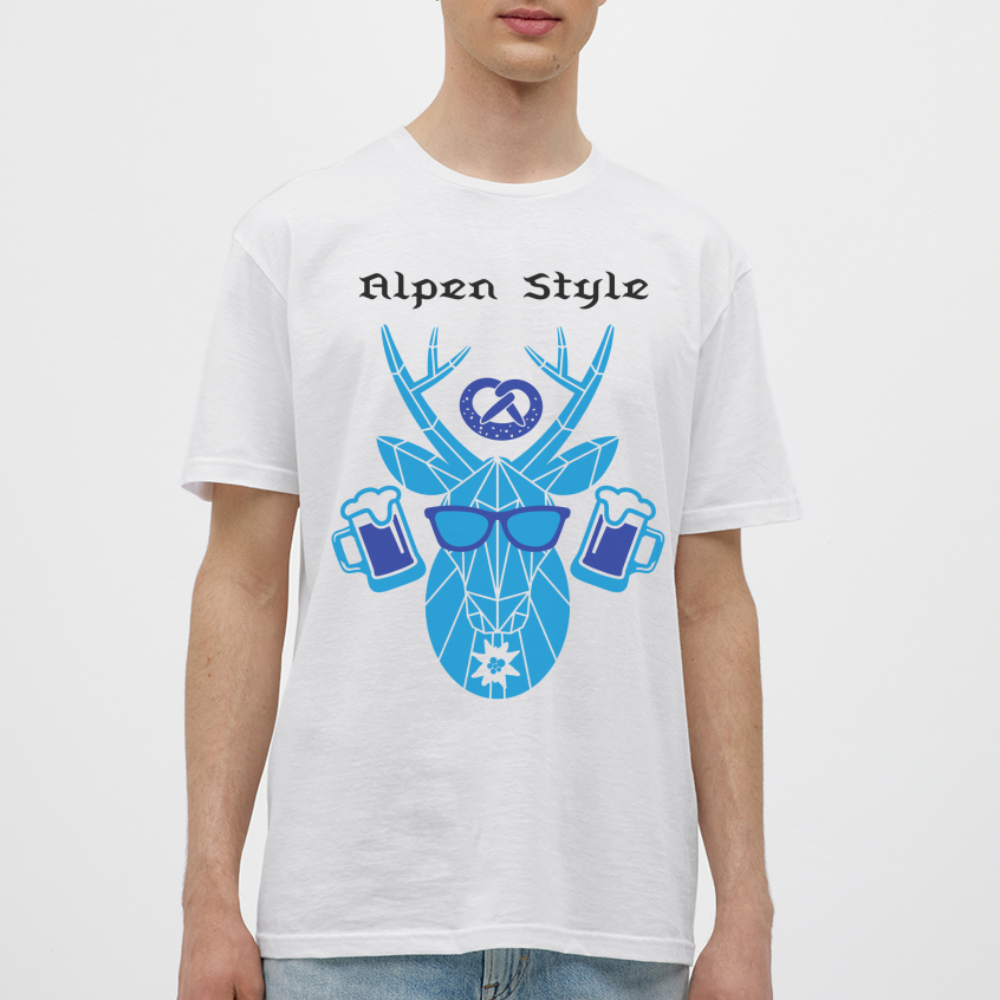 Herren - Männer T-Shirt bayrisch Alpen Style blau - Weiß