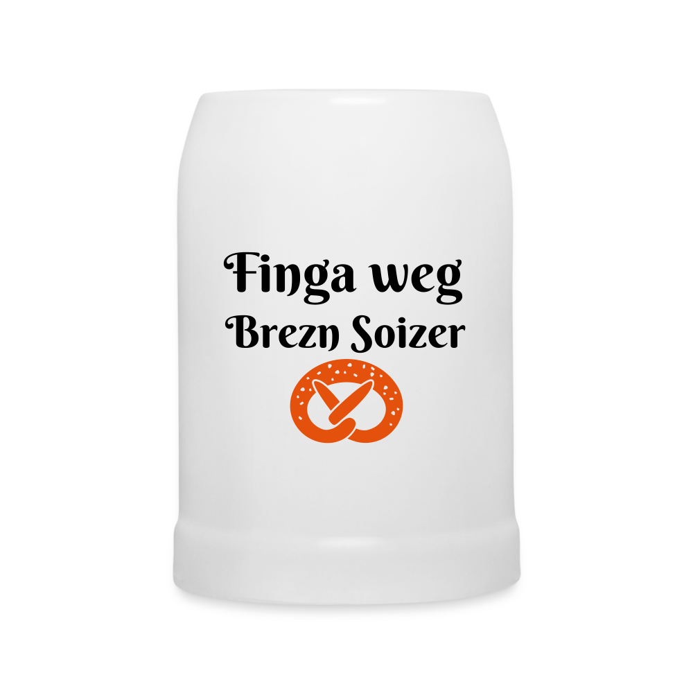 Bierkrug "Finga weg, Brezn Soizer": A echter bayerischer Klassiker! - Weiß