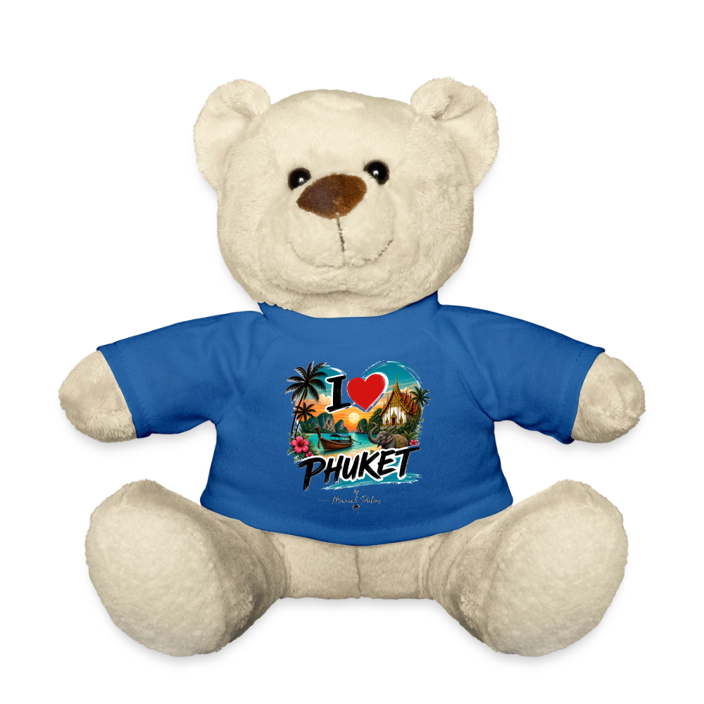 Weiches Teddy-Kuscheltier mit Phuket-München Palmen Design von Spreadconnect, perfekt zum Kuscheln und Sammeln.