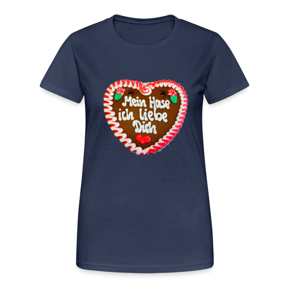 Damen - Frauen Gildan Heavy T-Shirt  Lebkuchenherz Mein Hase ich liebe Dich - Navy