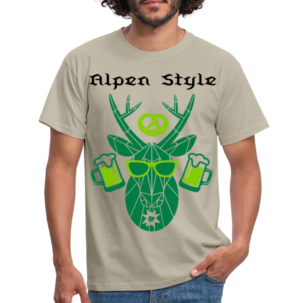 Herren - Männer T-Shirt bayrisch Alpen Style grün - Sandbeige