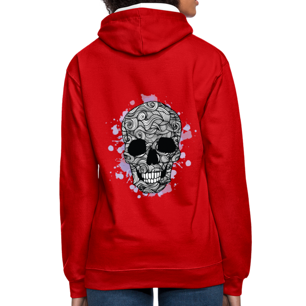 Rebellischer Herren Kontrast-Hoodie mit Totenkopf: Mach dich unverwechselbar - Rot/Weiß