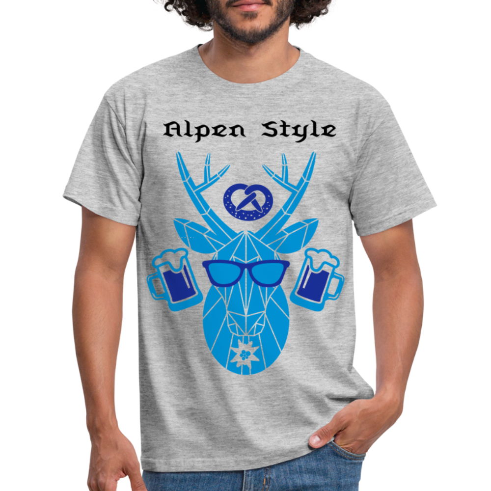 Herren - Männer T-Shirt bayrisch Alpen Style blau - Grau meliert