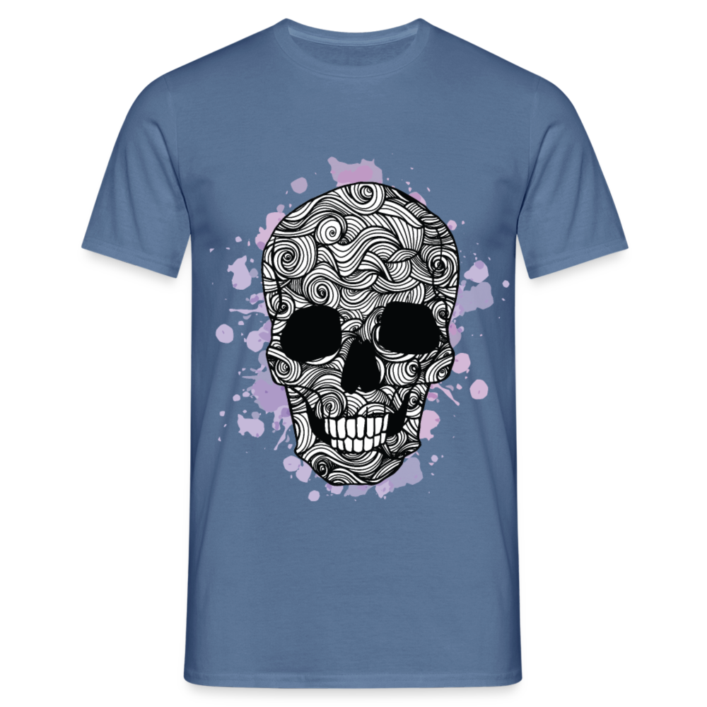 Dunkle Eleganz: Totenkopf-Herren T-Shirt für wahre Gothic-Fans - Taubenblau 