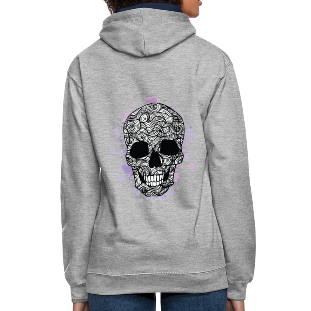 Rebellischer Herren Kontrast-Hoodie mit Totenkopf: Mach dich unverwechselbar - Grau meliert/Navy