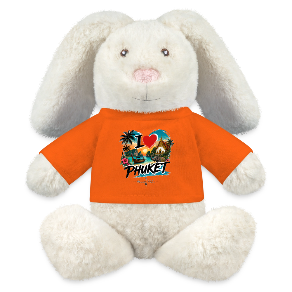 MiniFeet® RecycelHase® Creme mit I love Phuket Design, zeigt einen dekorativen Hase aus recyceltem Material, auf weißem Hintergrund