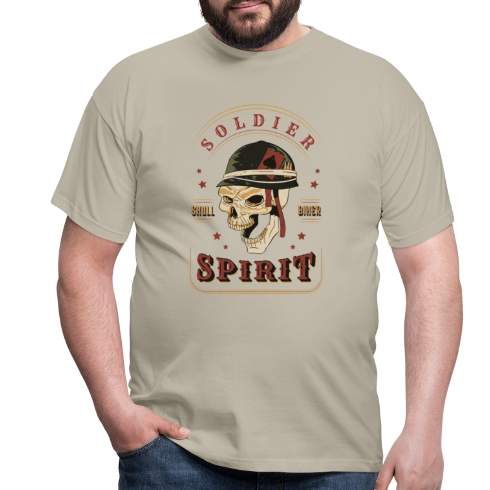 Unverwüstlich wie Stahl: Soldat-Totenkopf-Biker-Herren - T-Shirt für starke Männer - Sandbeige