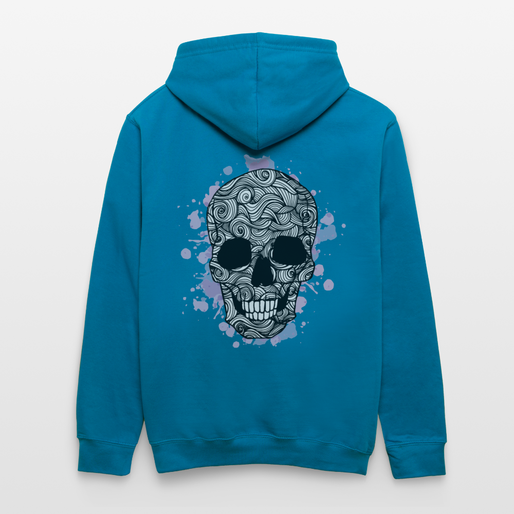 Rebellischer Herren Kontrast-Hoodie mit Totenkopf: Mach dich unverwechselbar - Pfauenblau/Grau meliert