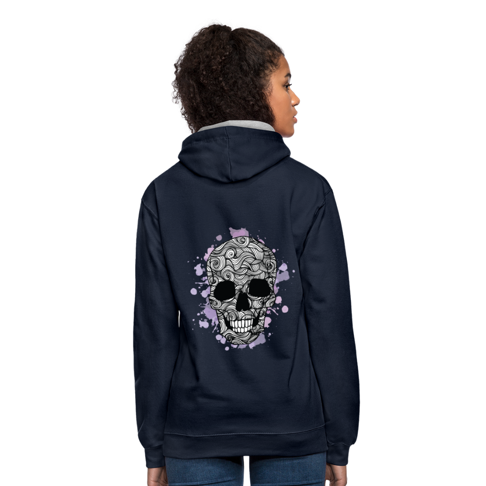 Rebellischer Herren Kontrast-Hoodie mit Totenkopf: Mach dich unverwechselbar - Navy/Grau meliert