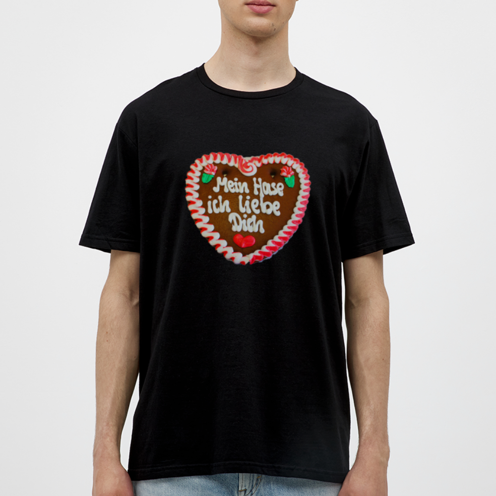 Herren - Männer T-Shirt Lebkuchenherz Mein Hase ich liebe Dich - Schwarz