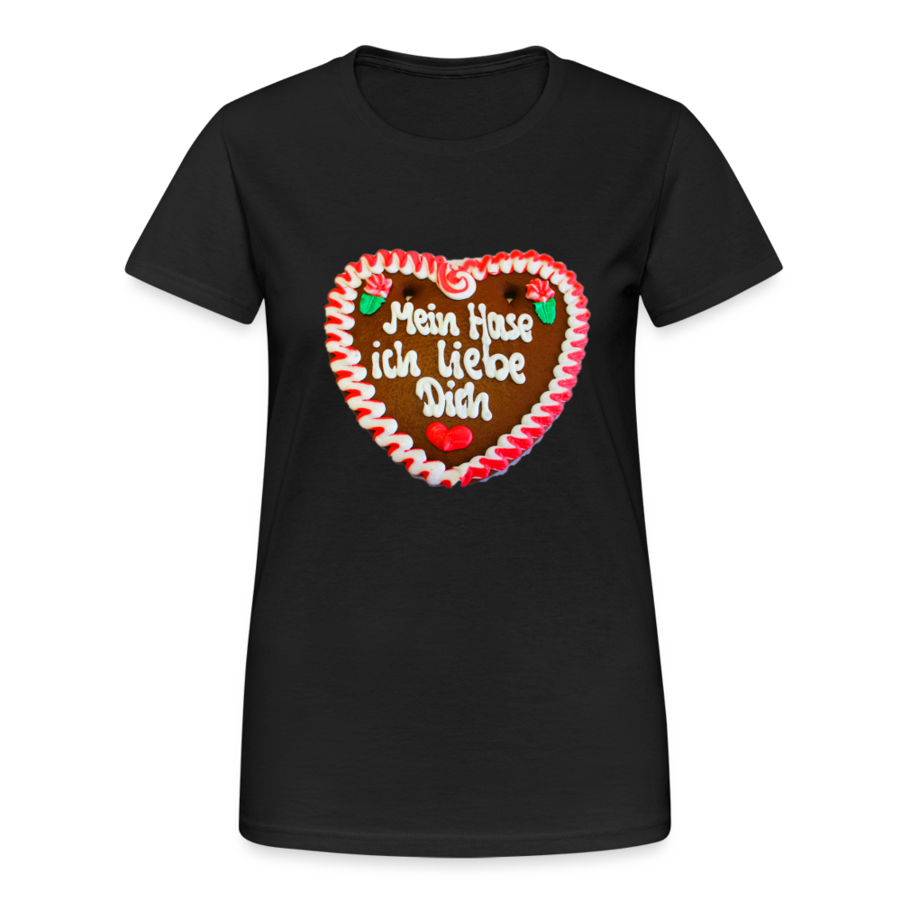 Damen - Frauen Gildan Heavy T-Shirt  Lebkuchenherz Mein Hase ich liebe Dich - Schwarz