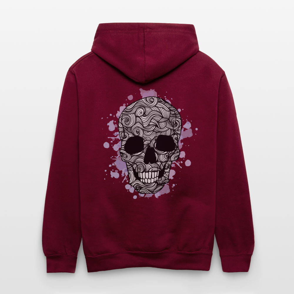 Rebellischer Herren Kontrast-Hoodie mit Totenkopf: Mach dich unverwechselbar - Weinrot/Anthrazit