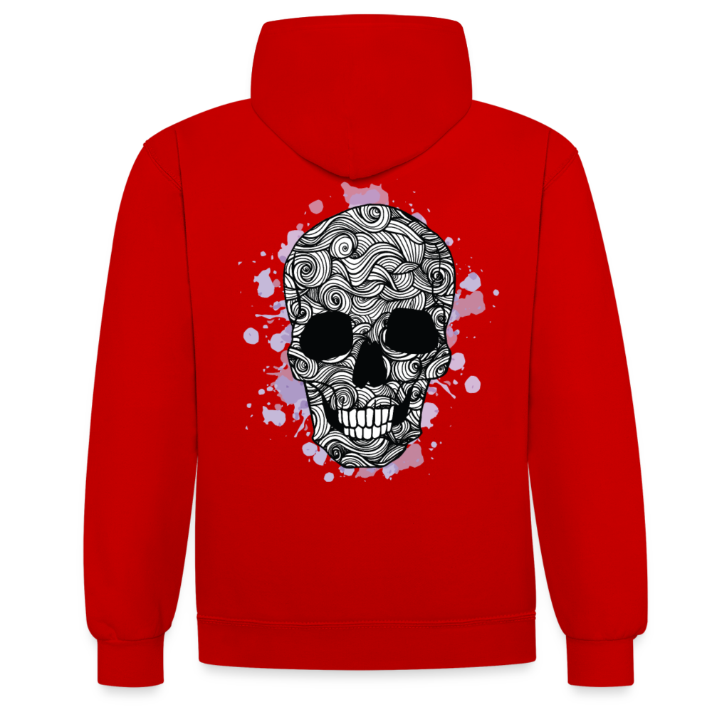 Rebellischer Herren Kontrast-Hoodie mit Totenkopf: Mach dich unverwechselbar - Rot/Weiß