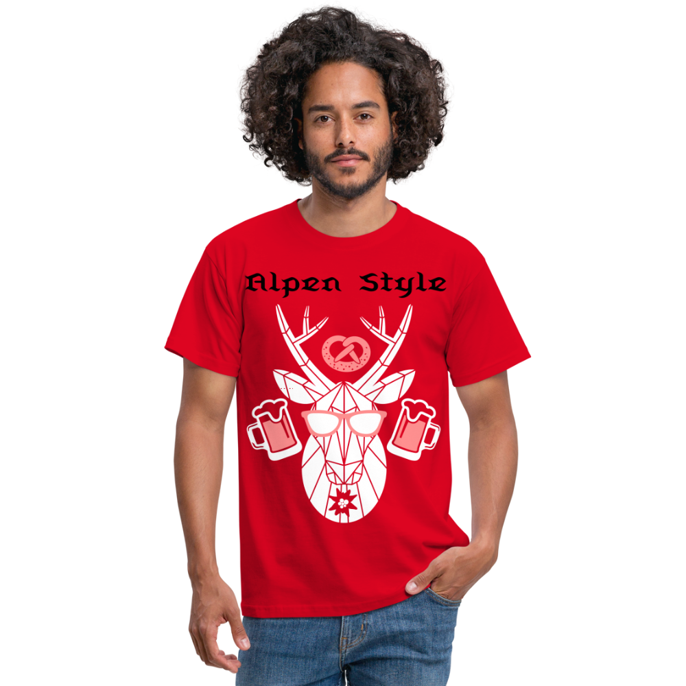 Herren - Männer T-Shirt bayrisch Alpen Style rot - Rot