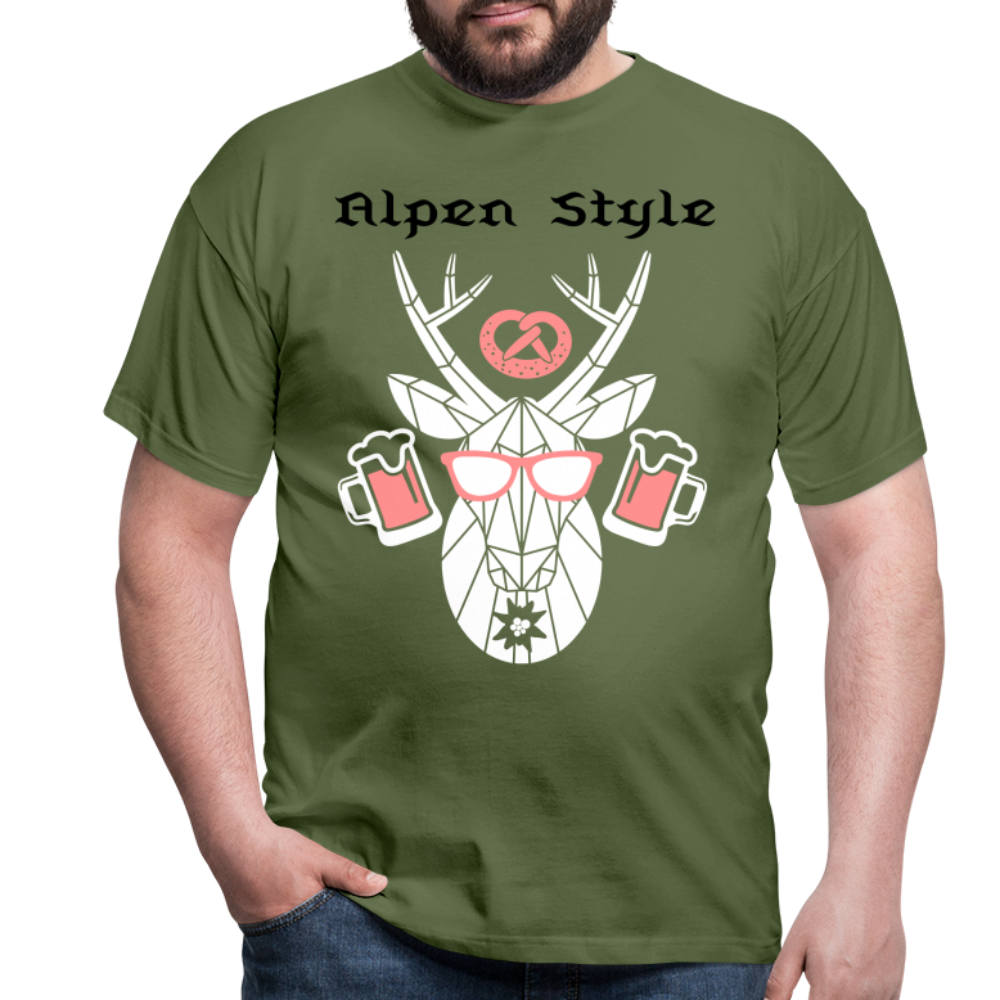 Herren - Männer T-Shirt bayrisch Alpen Style rot - Militärgrün