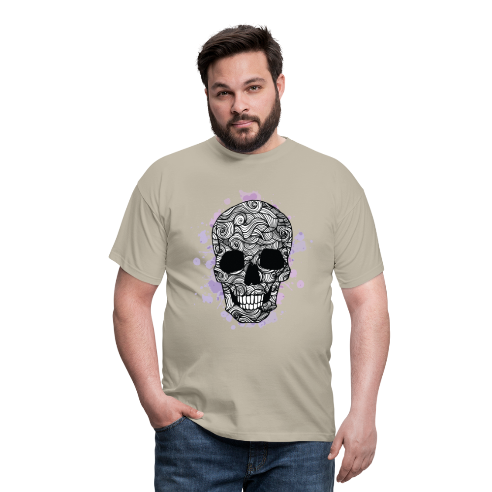 Dunkle Eleganz: Totenkopf-Herren T-Shirt für wahre Gothic-Fans - Sandbeige