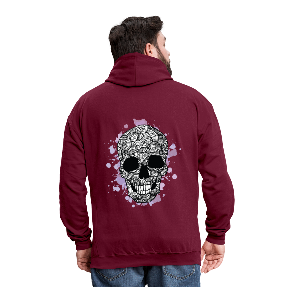 Rebellischer Herren Kontrast-Hoodie mit Totenkopf: Mach dich unverwechselbar - Weinrot/Anthrazit