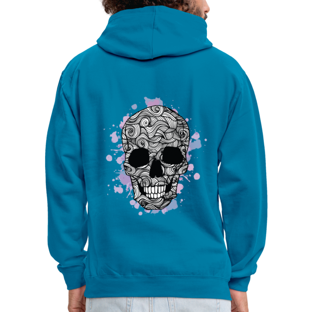 Rebellischer Herren Kontrast-Hoodie mit Totenkopf: Mach dich unverwechselbar - Pfauenblau/Grau meliert