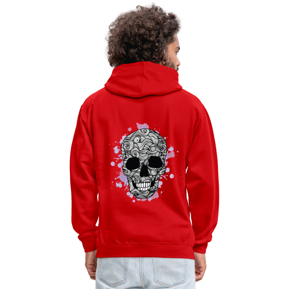 Rebellischer Herren Kontrast-Hoodie mit Totenkopf: Mach dich unverwechselbar - Rot/Weiß